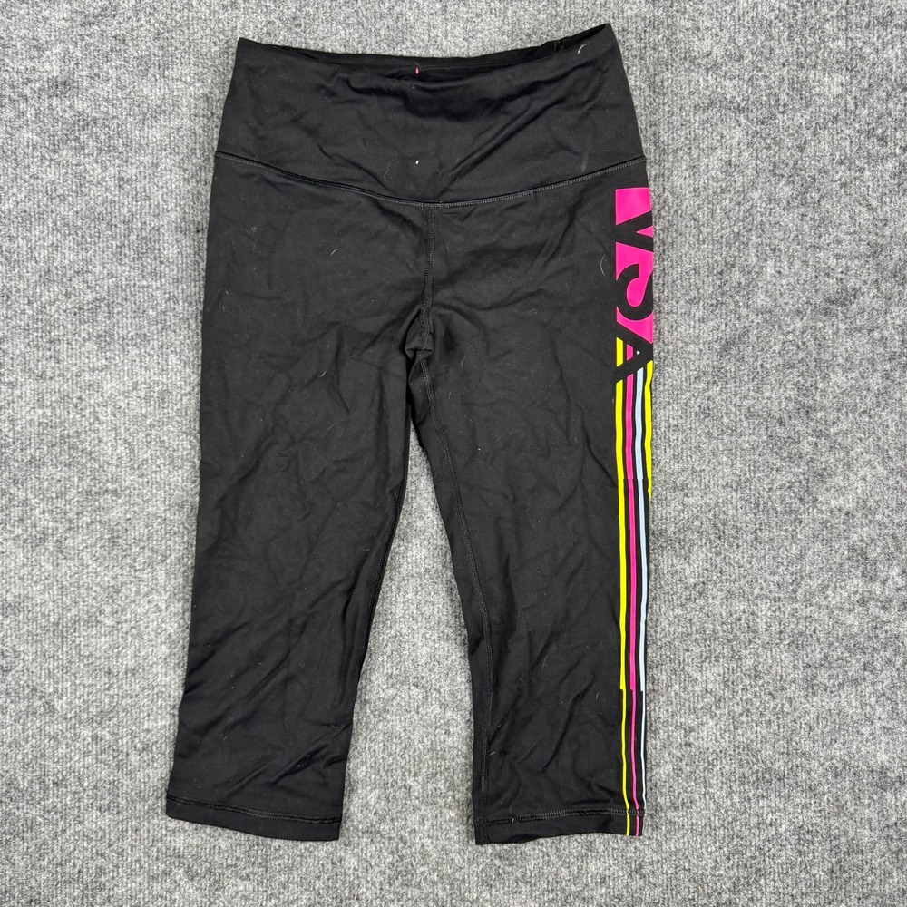 Victoria's Secret Leggings Womens XS Black Knockout Crop Pink Stripe Athletic